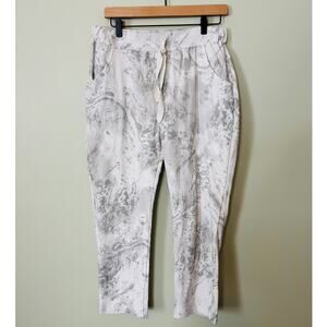 Gigi Moda Silver Marble Tie Waist Jogger Pants One Size